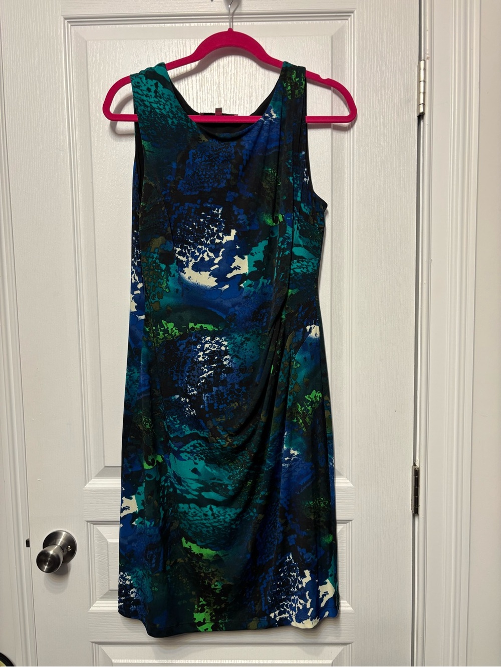 Jones Studio Teal & Blue Abstract Print Midi Dress